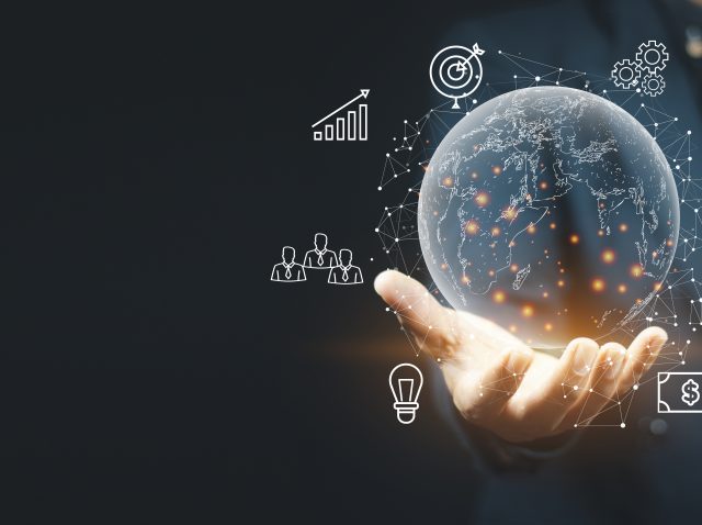 Businessman holding global internet connection technology busine